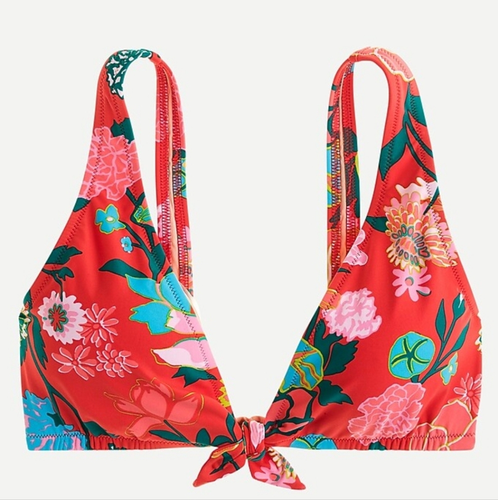 J.Crew Tie Front Bikini Top Size Small V-neckline Floral